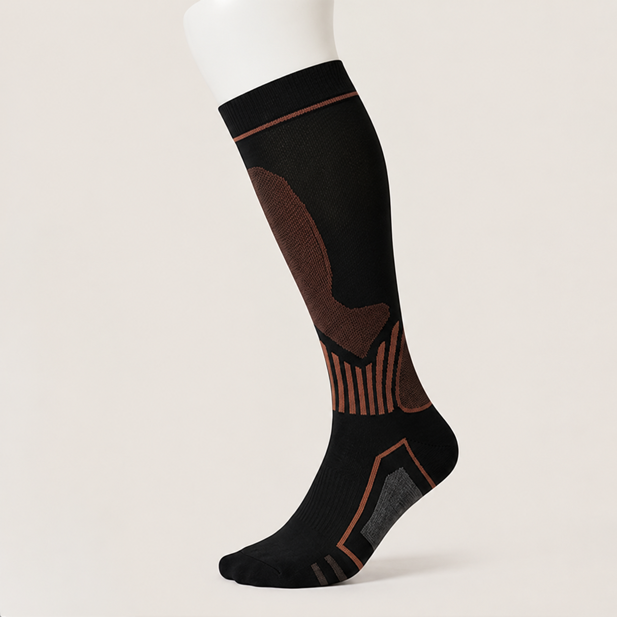 Ribbed Contrast Compression Socks(6 Pairs) - Coffee(1 Pair) - XL - image 1