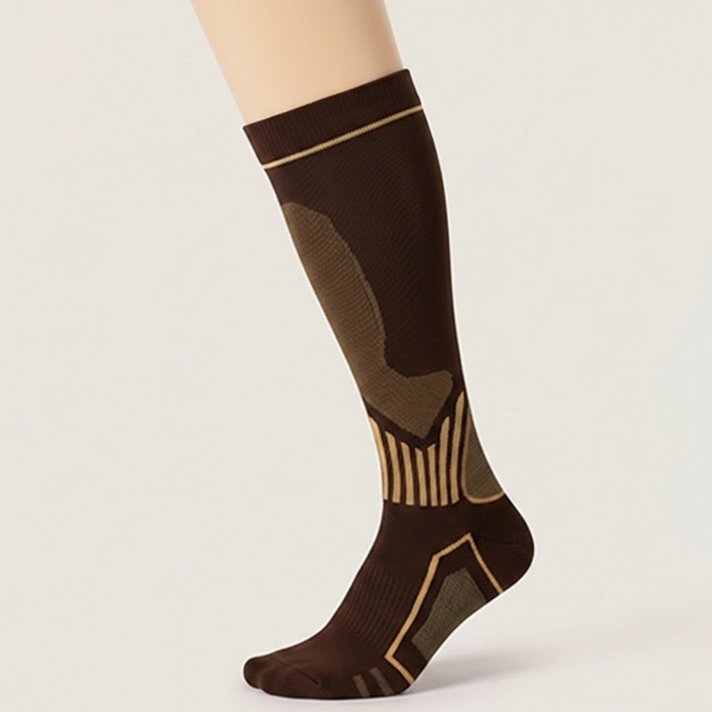 Ribbed Contrast Compression Socks(6 Pairs) - Brown(1 Pair) - XL - image 6