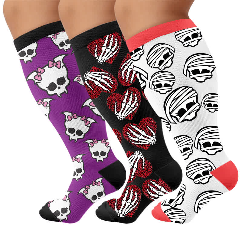 Plus Size Bandaged Skull Compression Socks - Multicolor(3 Pairs) - 4XL - image 4