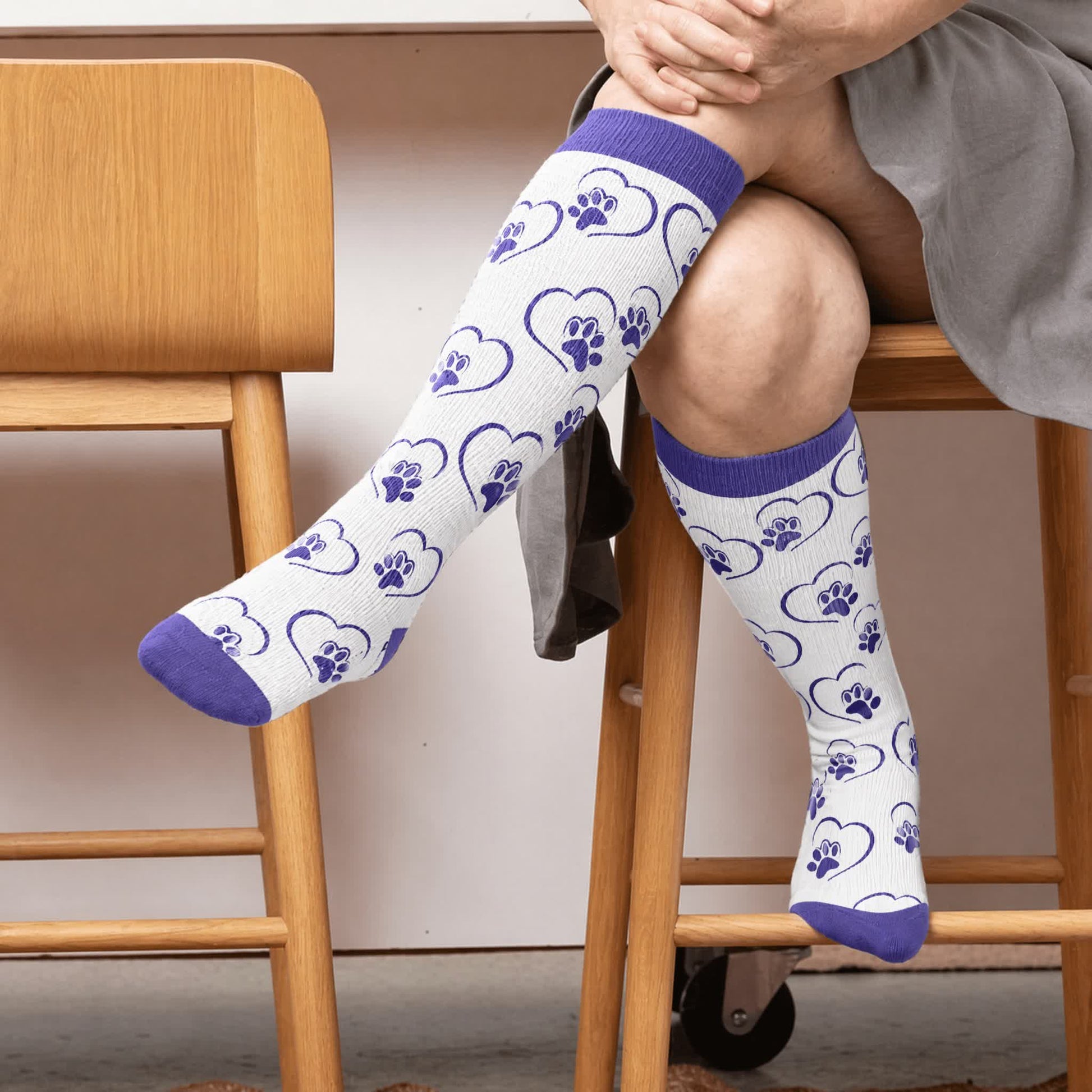 Plus Size Heart Scratching Cat Compression Socks - Blue(1 Pair) - 4XL - image 3