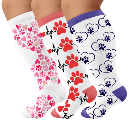 Plus Size Heart Scratching Cat Compression Socks - Multicolor(3 Pairs) - 4XL - image 4
