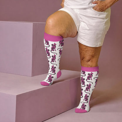 Plus Size Skeleton Cat Compression Socks - White(1 Pair) - 4XL - image 3