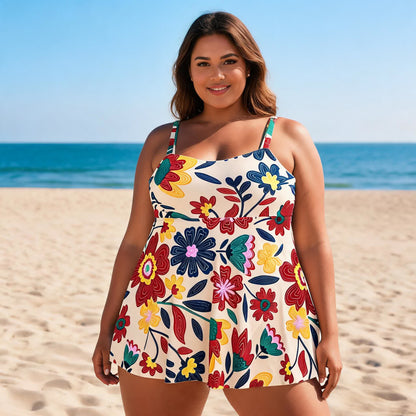Retro Paisley Floral Print Two-Piece Swim Dress - image 5