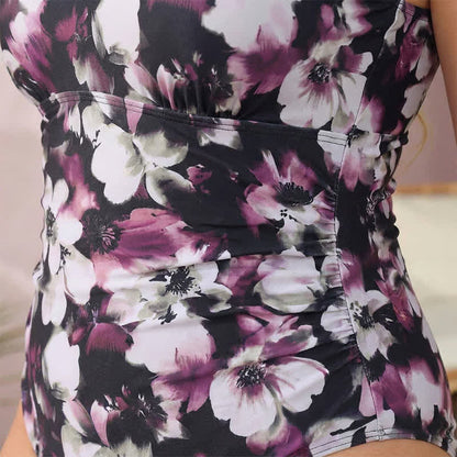 Vintage Flower Leaf Print Ruched One-Piece Swimsuit - image 14