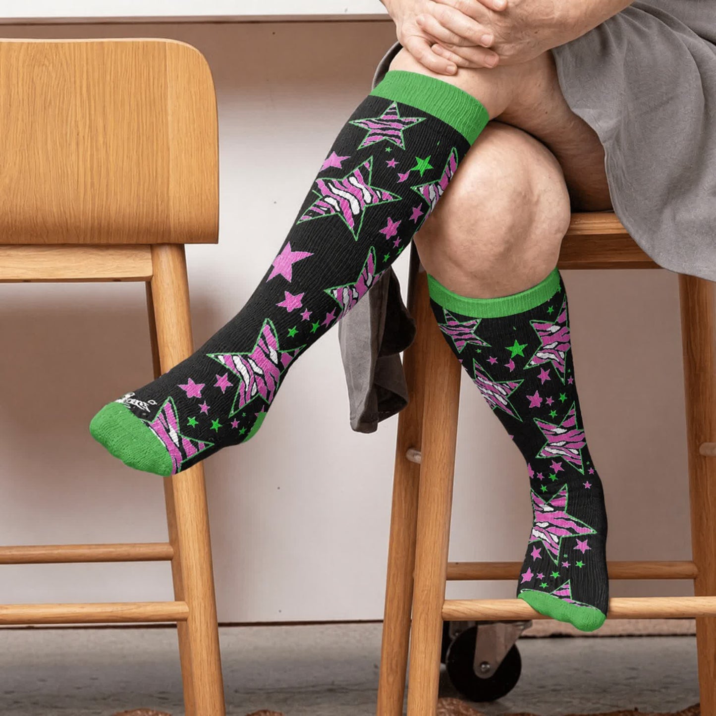 Plus Size Neon Star Compression Socks - Black(1 Pair) - 4XL - image 1
