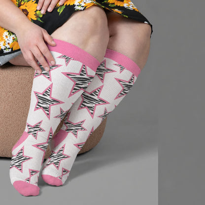 Plus Size Neon Star Compression Socks - White(1 Pair) - 4XL - image 2