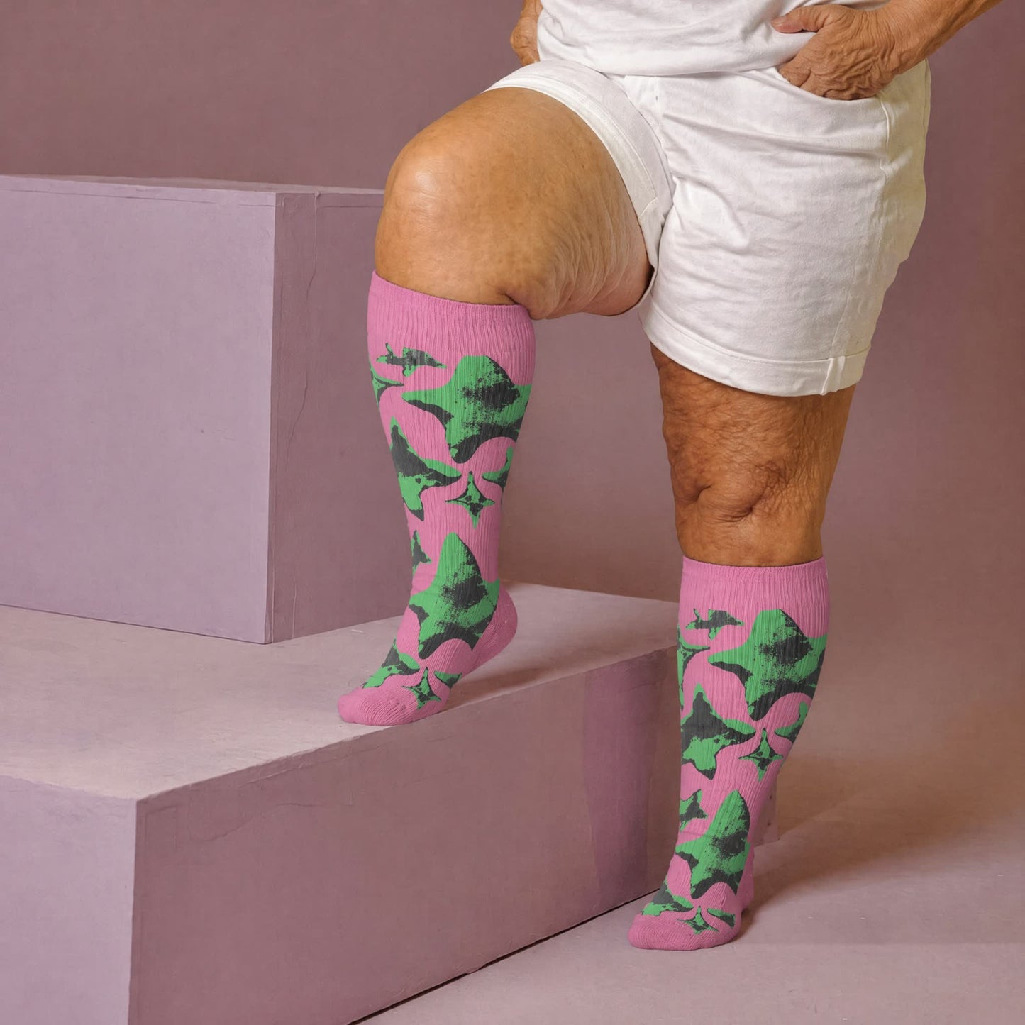 Plus Size Neon Star Compression Socks - Pink(1 Pair) - 4XL - image 3