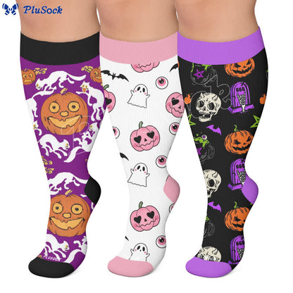 Plus Size Halloween Pumpkin Compression Socks - image 0