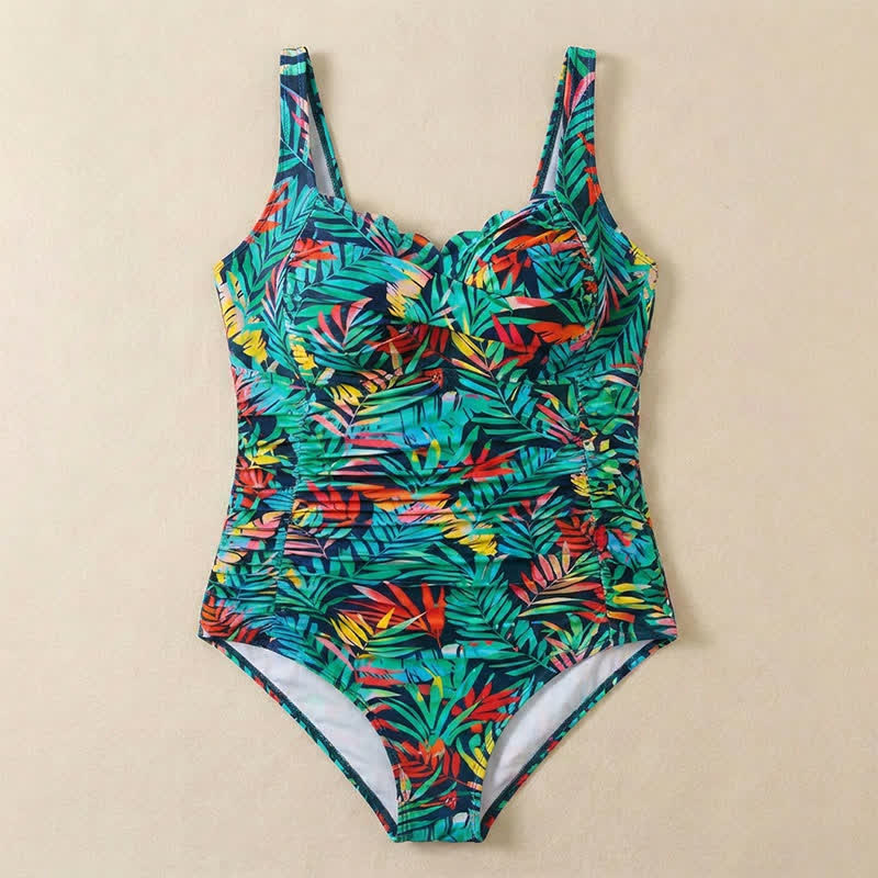 Tropical Paisley Leaf Print Ruched One-Piece Swimsuit - image 18