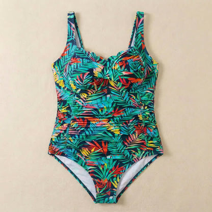 Tropical Paisley Leaf Print Ruched One-Piece Swimsuit - image 18