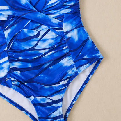 Blue Marble Print Twist Front One-Piece Swimsuit - image 12