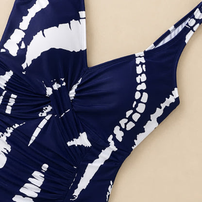 Blue Marble Print Twist Front One-Piece Swimsuit - image 10