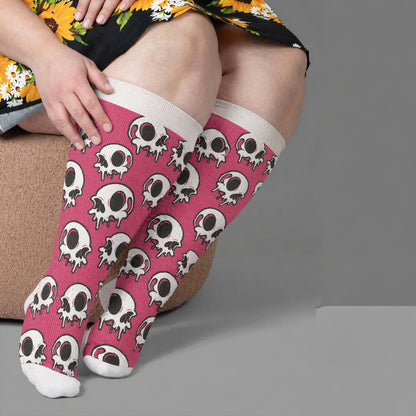 Plus Size Skull Ice Cream Compression Socks - Pink(1 Pair) - 4XL - image 3