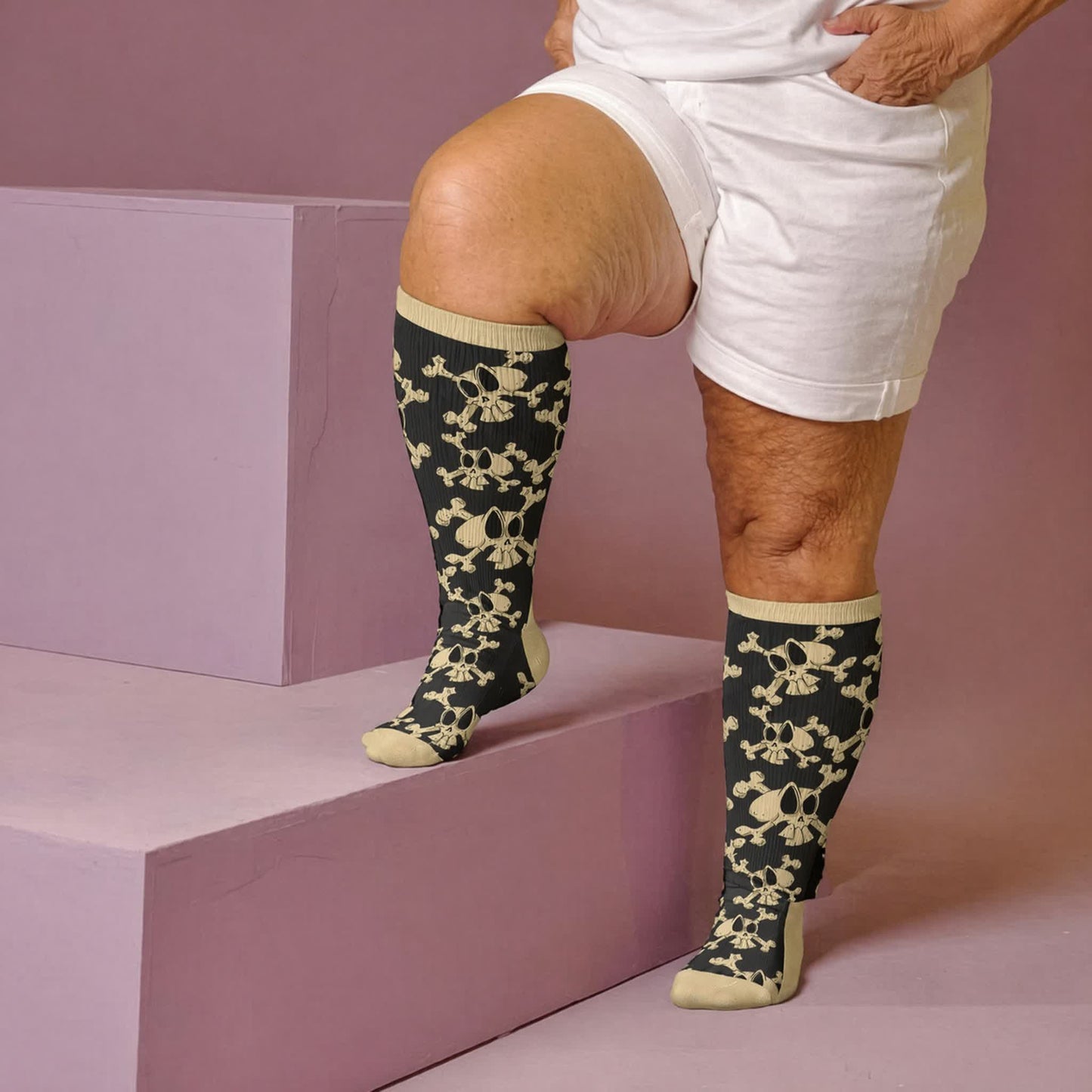 Plus Size Snail Skull Compression Socks - Apricot(1 Pair) - 4XL - image 3