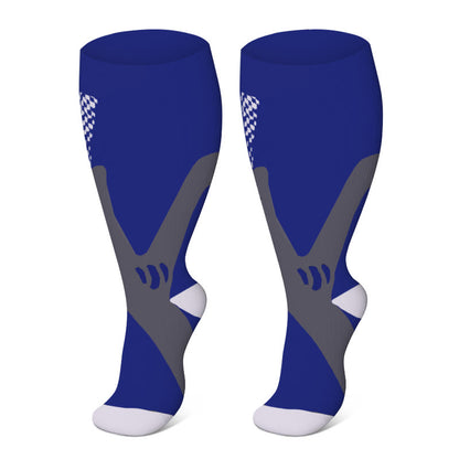Plus Size Pure Color Compression Socks 2XL-7XL - Blue - 7XL - image 19