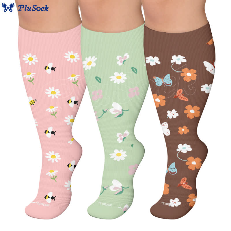 Plus Size Daisy Bee Flower Print Compression Socks - image 0