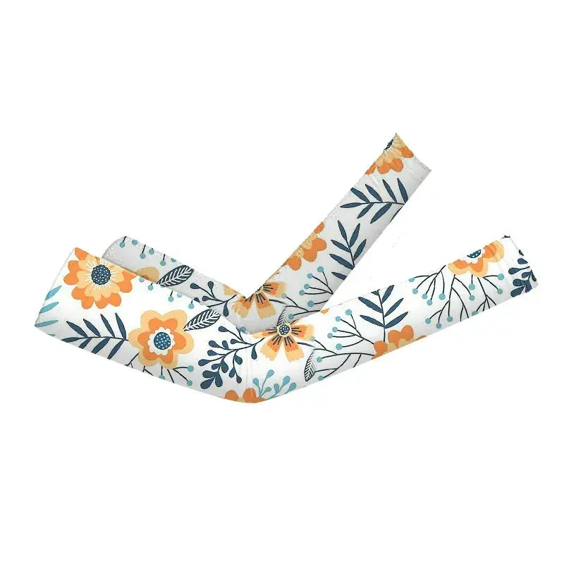 Flower Print Cooling Arm Sleeves(2 Pairs) - Yellow - One Size - image 1
