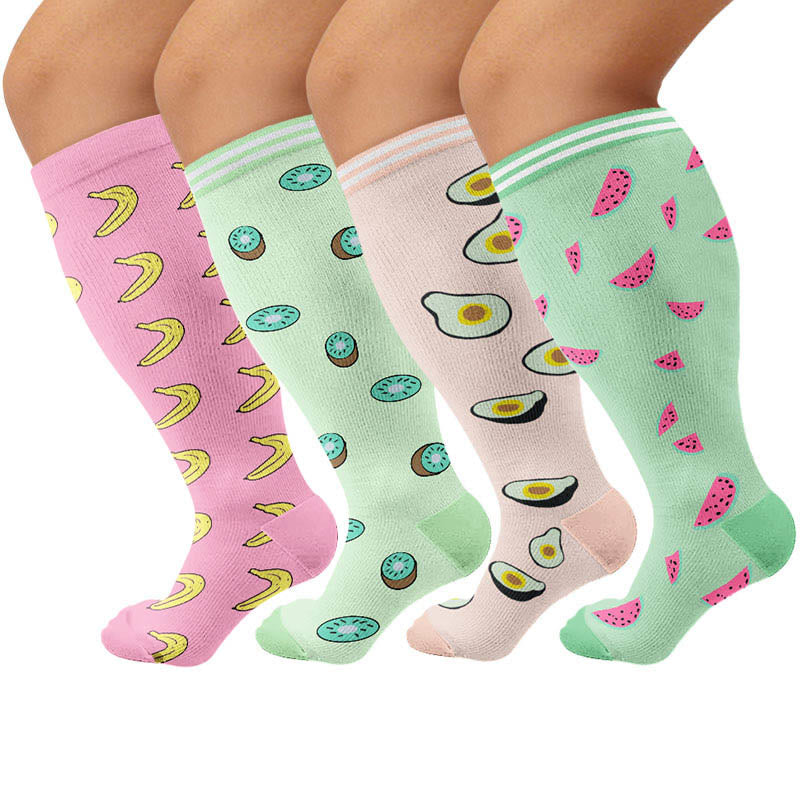 Plus Size Fruity Fun Compression Socks(4 Pairs) - Multicolor - 4XL - image 1