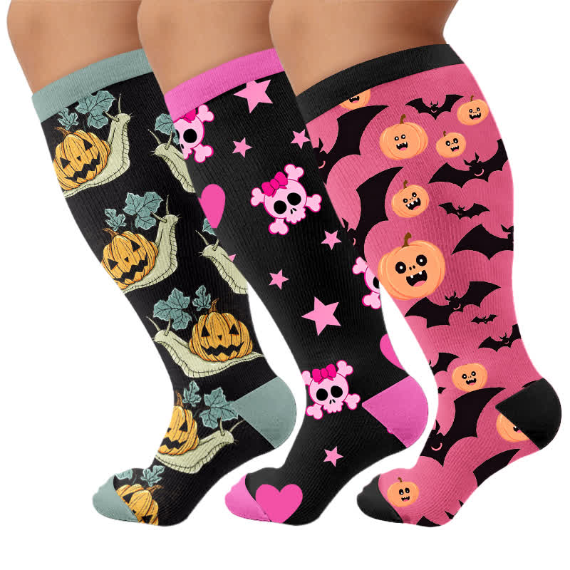 Plus Size Snail Pumpkin Compression Socks - Multicolor(3 Pairs) - 4XL - image 4