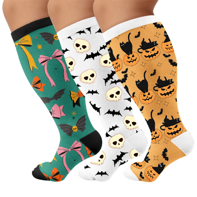 Plus Size Halloween Bat Compression Socks - Multicolor(3 Pairs) - 4XL - image 4