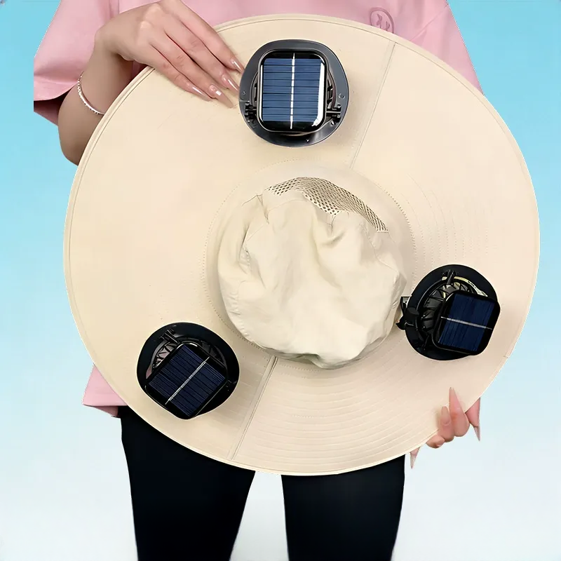 Solar Cooling Wide Brim Sun Hat - Beige - One Size - 3 Fans - image 11