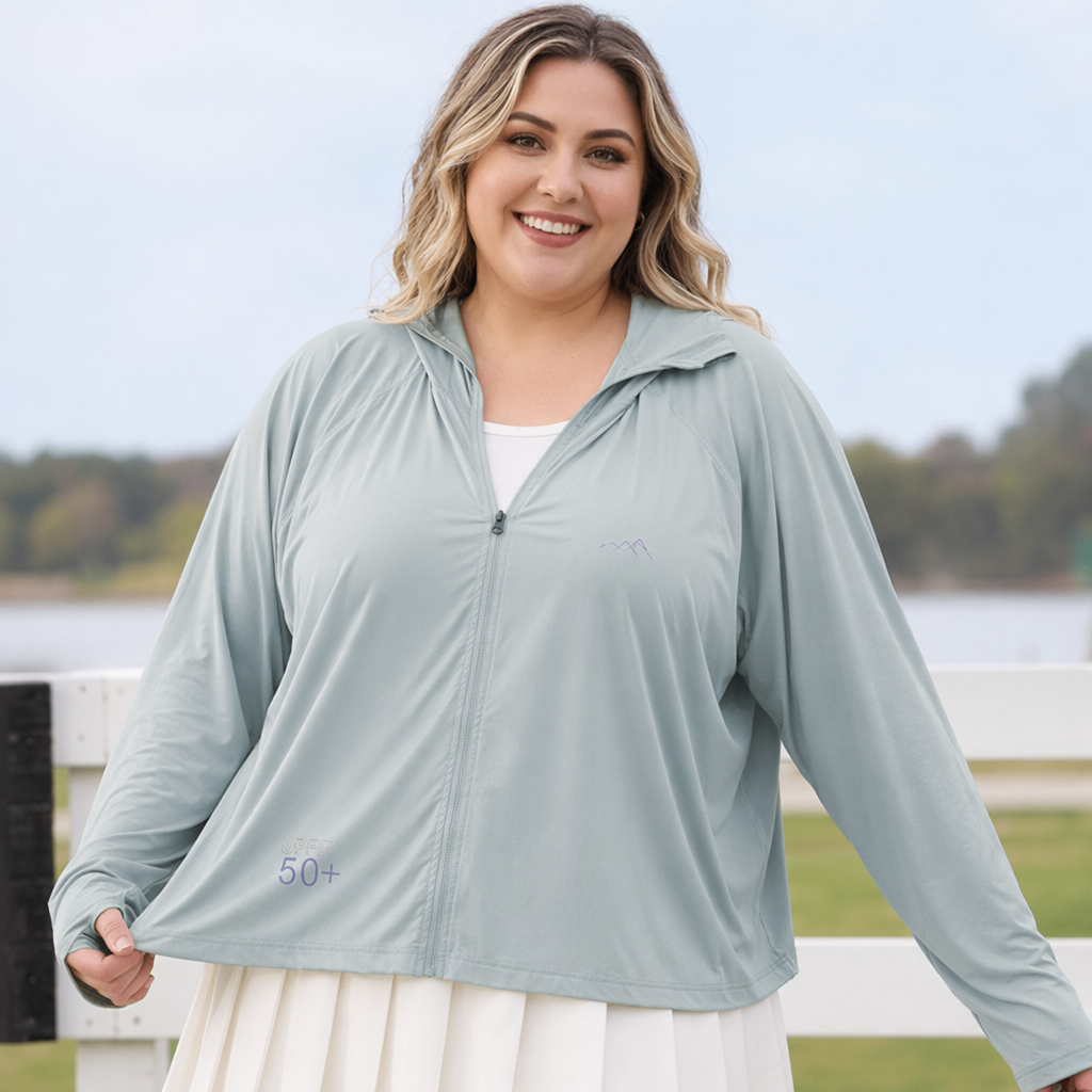 Hooded Zip Sun Protection Jacket - Grey - 4XL - image 2