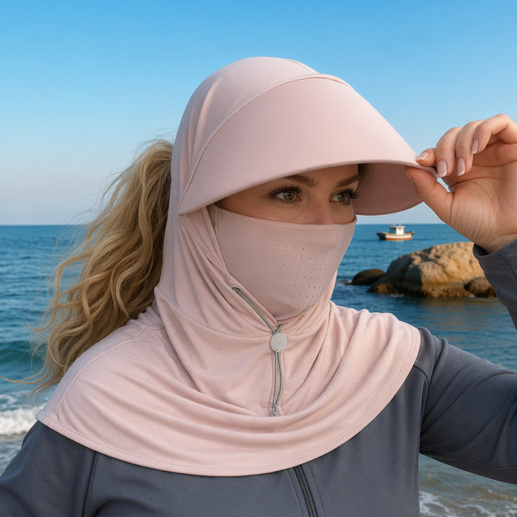UV Shield Neck Cape Sun Hat - Pink - One Size - image 1