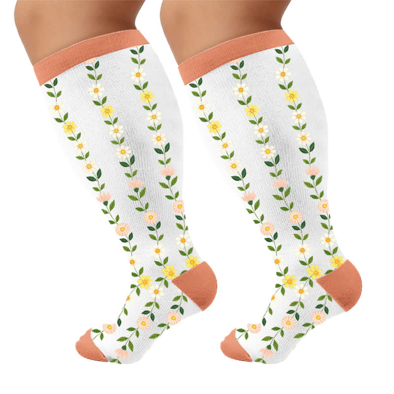 Plus Size Floral Ribbed Compression Socks - image 9