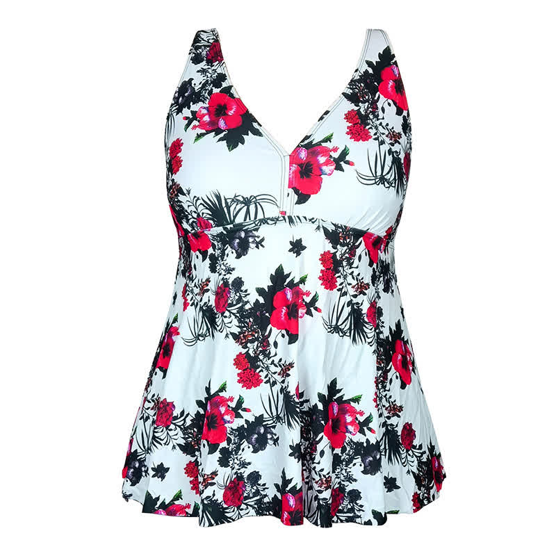 Flower Polka Dot Print V Neck Swim Dress - image 12