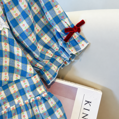 Plus Size Blue Gingham Square Neck Puff Sleeve Midi Dress - image 3