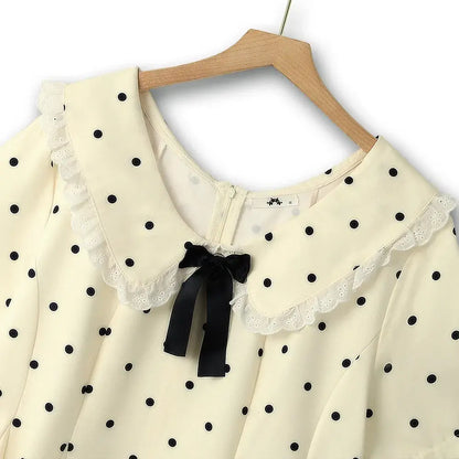 Plus Size Polka Dot Lace Collar Midi Dress - image 1