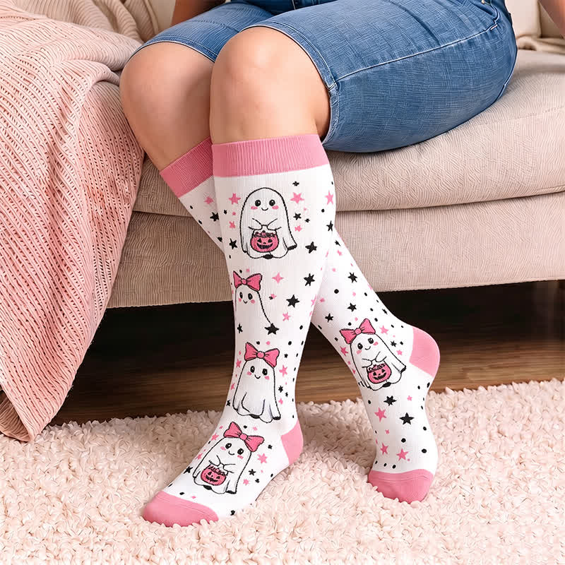 Plus Size Pink Purple Novelty Compression Socks - Pink(1 Pair) - 4XL - image 1