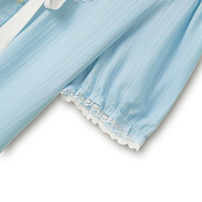 Plus Size Blue Contrast Collar Bow Tie Ruffle Hem Dress - image 3