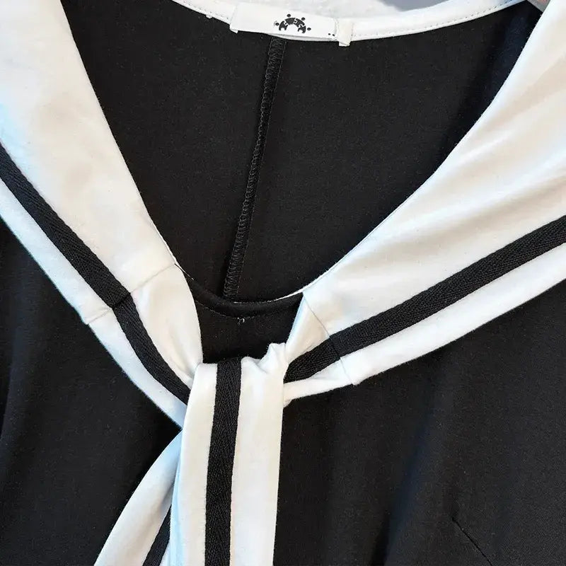 Plus Size Sailor Collar Cotton Blend Midi Dress - image 1