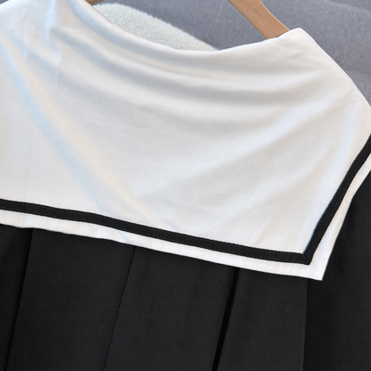 Plus Size Sailor Collar Cotton Blend Midi Dress - image 3