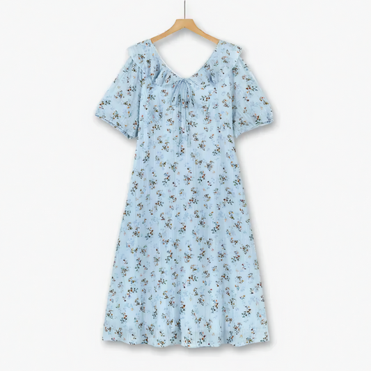 Plus Size Blue Floral Puff Sleeve Midi Dress - Blue - 6XL - image 0