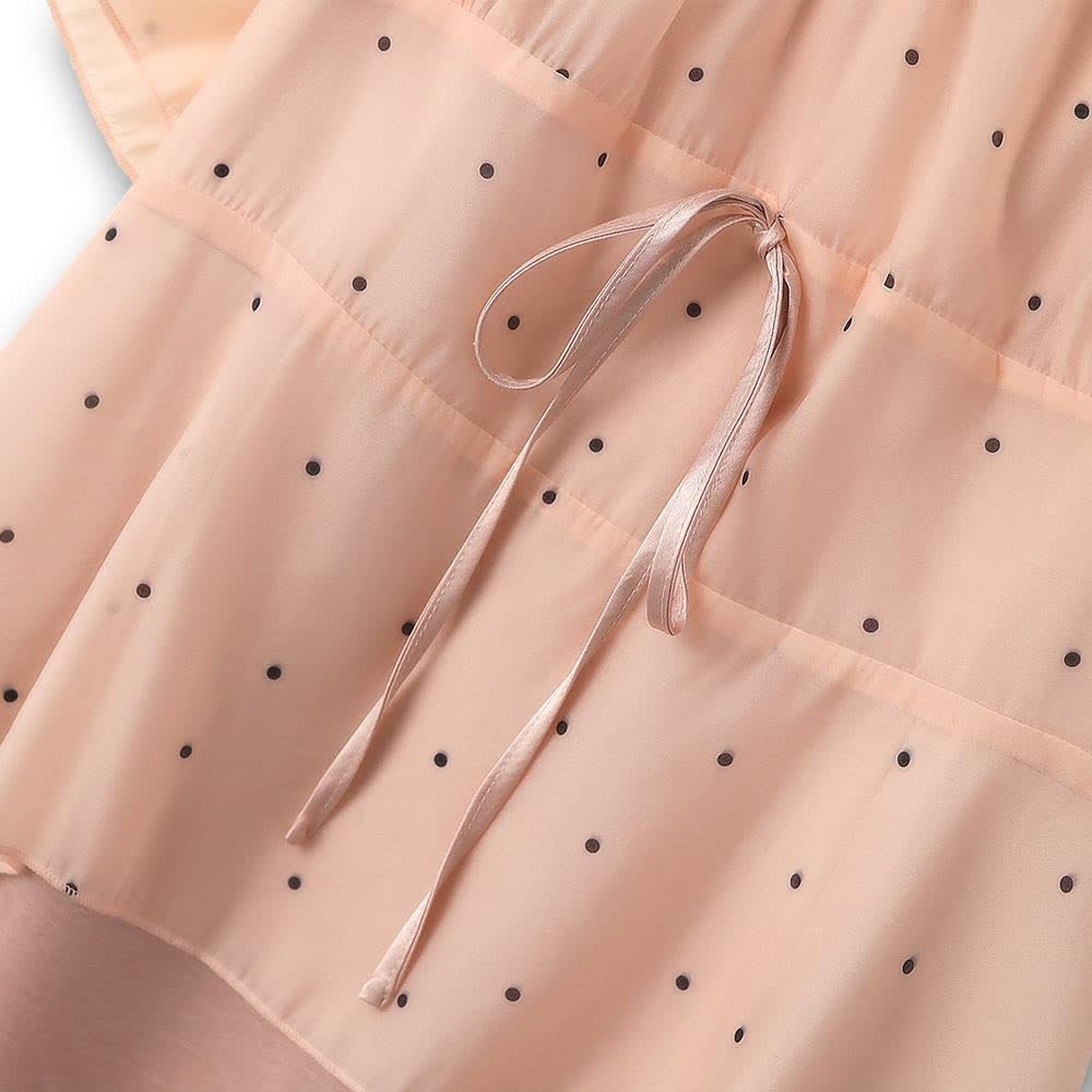 Blush Polka Dot Layered Chiffon Tie Waist Dress - image 2