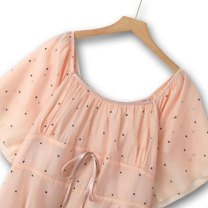Blush Polka Dot Layered Chiffon Tie Waist Dress - image 1