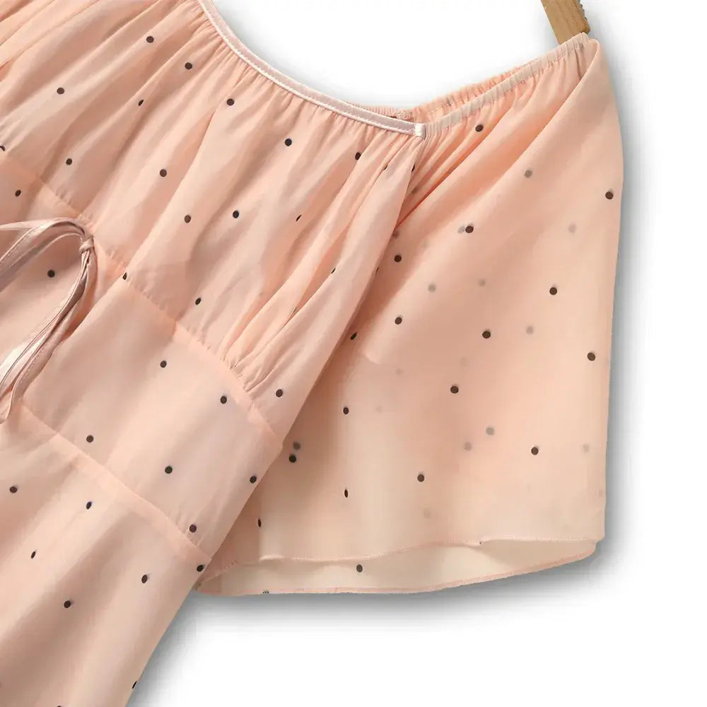 Blush Polka Dot Layered Chiffon Tie Waist Dress - image 3