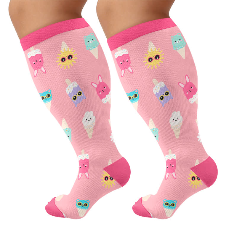 Plus Size Beach Capybara & Dog Print Compression Socks - Pink(1 Pair) - 4XL - image 9
