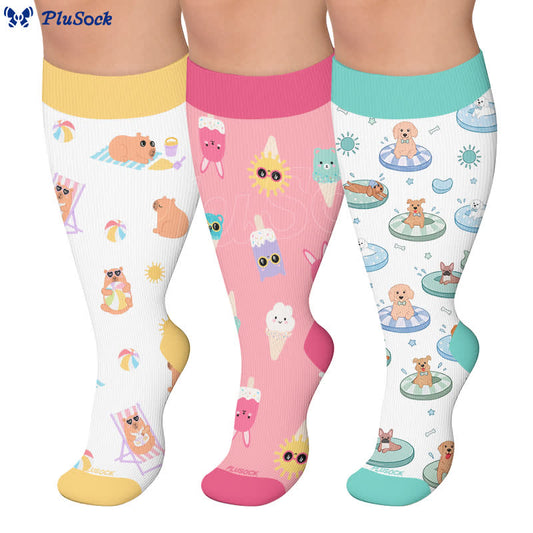 Plus Size Beach Capybara & Dog Print Compression Socks - image 0