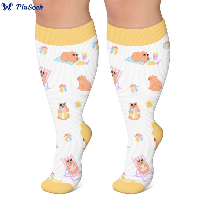 Plus Size Beach Capybara & Dog Print Compression Socks - image 7