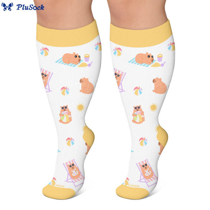 Plus Size Beach Capybara & Dog Print Compression Socks - image 7