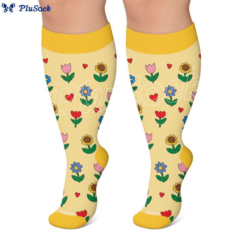 Plus Size Pastel Daisy Compression Socks - image 6
