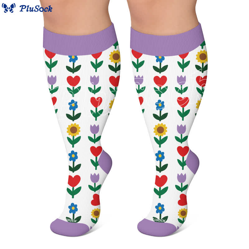 Plus Size Pastel Daisy Compression Socks - image 7