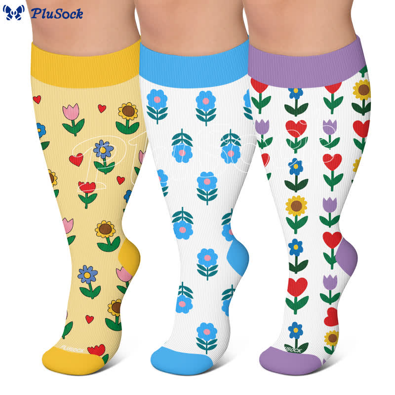 Plus Size Pastel Daisy Compression Socks - image 0
