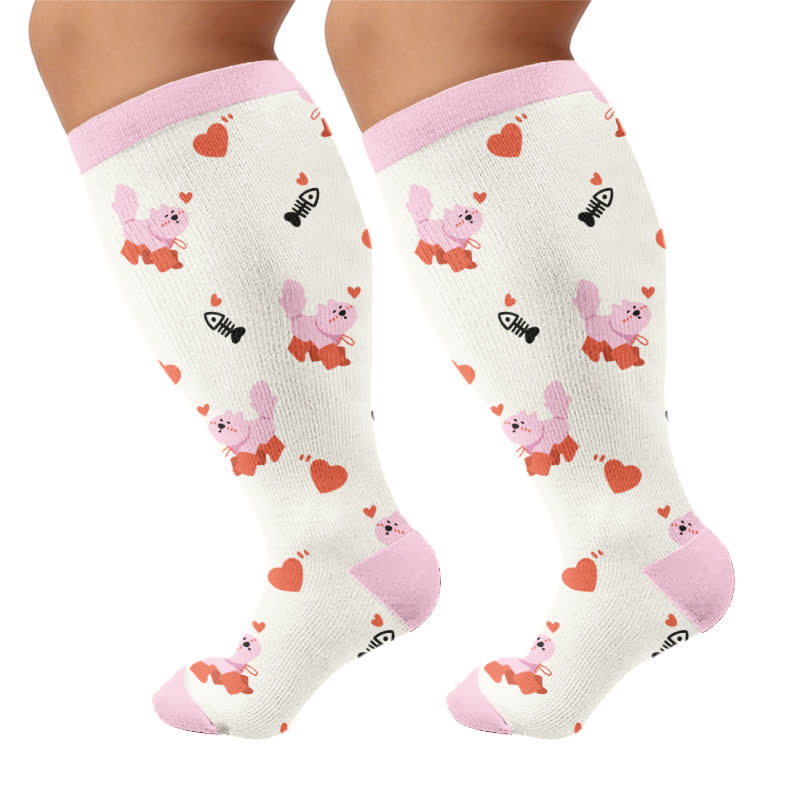 Plus Size Panda Cat Dog Print Compression Socks - Pink - 4XL - image 8