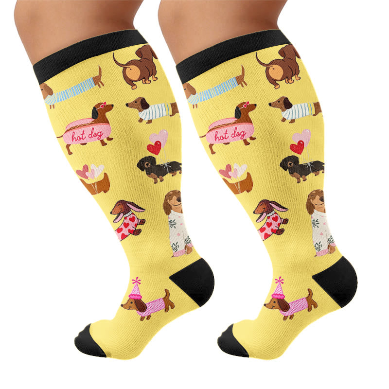 Plus Size Heart Sunglasses Dog Compression Socks - Yellow(1 Pair) - 4XL - image 8