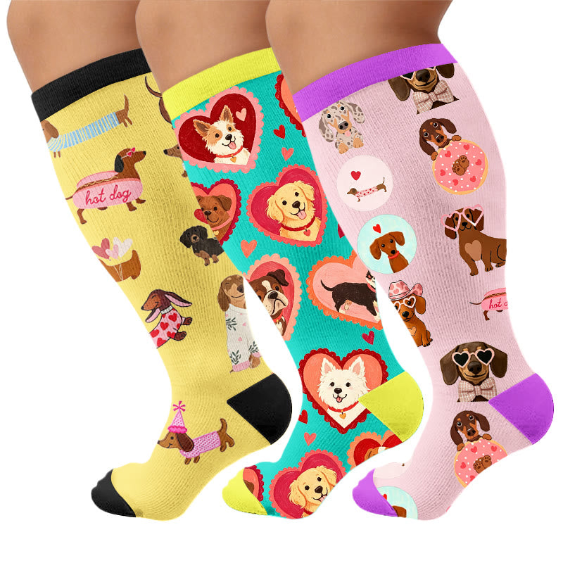 Plus Size Heart Sunglasses Dog Compression Socks - Multicolor(3 Pairs) - 4XL - image 4