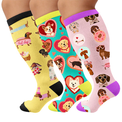 Plus Size Heart Sunglasses Dog Compression Socks - Multicolor(3 Pairs) - 4XL - image 4